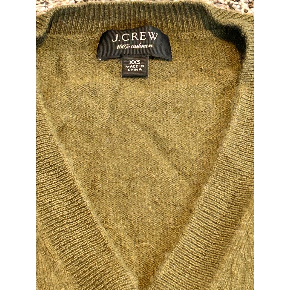 B9 J. Crew 100% Cashmere V Neck Sweater Top Olive Green XXS - Picture 3 of 4